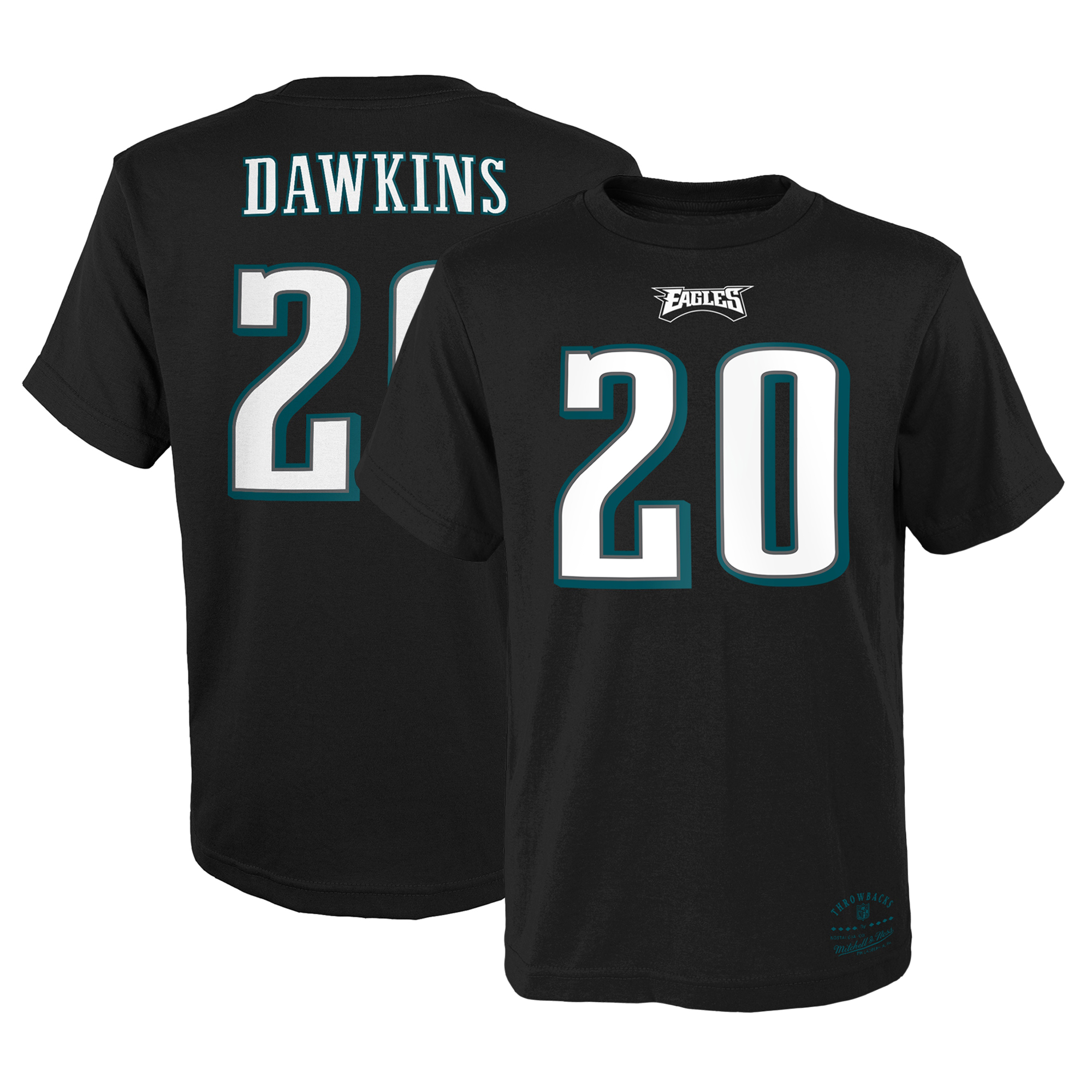 Youth Mitchell \u0026 Ness Brian Dawkins Black Philadelphia Eagles Retired Retro Player Name \u0026 Number T-Shirt